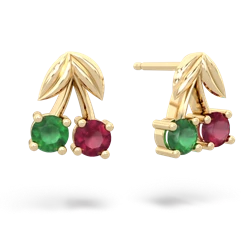 Emerald Sweet Cherries 14K Yellow Gold earrings E7001