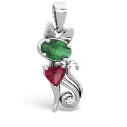 Emerald Kitten 14K White Gold pendant P5780