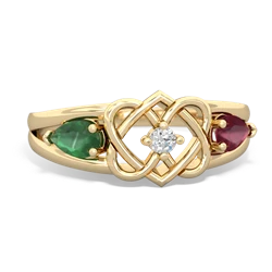 Emerald Hearts Intertwined 14K Yellow Gold ring R5880