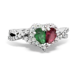 Emerald Diamond Twist 'One Heart' 14K White Gold ring R2640HRT