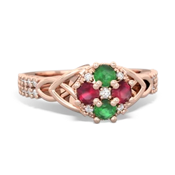 Emerald Celtic Knot Cluster Engagement 14K Rose Gold ring R26443RD