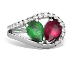 Emerald Nestled Heart Keepsake 14K White Gold ring R5650