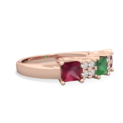 Emerald Three Stone Diamond Cluster 14K Rose Gold ring R2592