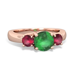 Emerald Three Stone Round Trellis 14K Rose Gold ring R4018