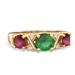 Emerald Hugs And Kisses 14K Yellow Gold ring R5016