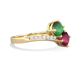 Emerald Channel Set Two Stone 14K Yellow Gold ring R5303