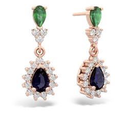 Emerald Halo Pear Dangle 14K Rose Gold earrings E1882