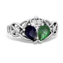 Emerald 'One Heart' Celtic Knot Claddagh 14K White Gold ring R5322