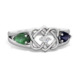 Emerald Hearts Intertwined 14K White Gold ring R5880