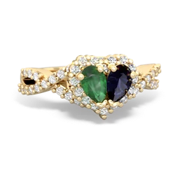 Emerald Diamond Twist 'One Heart' 14K Yellow Gold ring R2640HRT