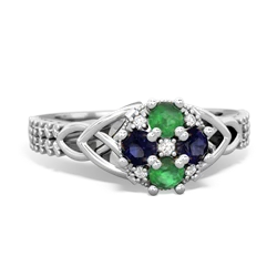 Emerald Celtic Knot Cluster Engagement 14K White Gold ring R26443RD