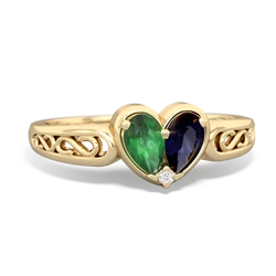 Emerald Filligree 'One Heart' 14K Yellow Gold ring R5070