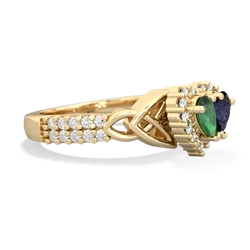 Emerald Celtic Knot Two Hearts As One 14K Yellow Gold ring R2644HRT
