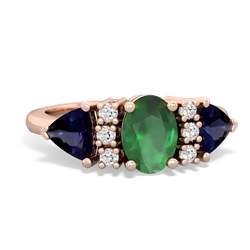 Emerald Antique Style Three Stone 14K Rose Gold ring R2186