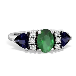 Emerald Antique Style Three Stone 14K White Gold ring R2186