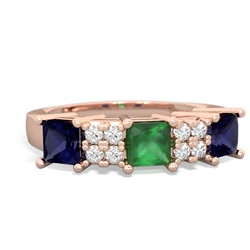 Emerald Three Stone Diamond Cluster 14K Rose Gold ring R2592