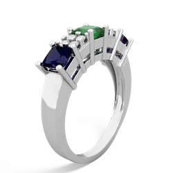 Emerald Three Stone Diamond Cluster 14K White Gold ring R2592