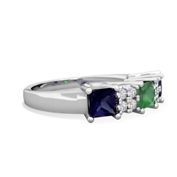 Emerald Three Stone Diamond Cluster 14K White Gold ring R2592