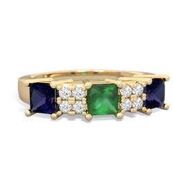 Emerald Three Stone Diamond Cluster 14K Yellow Gold ring R2592