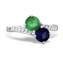 Emerald Channel Set Two Stone 14K White Gold ring R5303