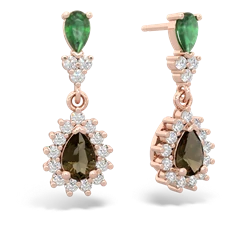 Emerald Halo Pear Dangle 14K Rose Gold earrings E1882