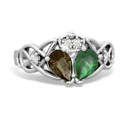 Emerald 'One Heart' Celtic Knot Claddagh 14K White Gold ring R5322