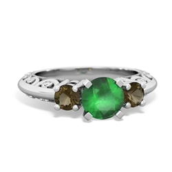 Emerald Art Deco Eternal Embrace Engagement 14K White Gold ring C2003