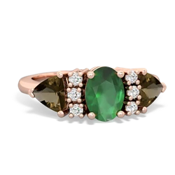 Emerald Antique Style Three Stone 14K Rose Gold ring R2186