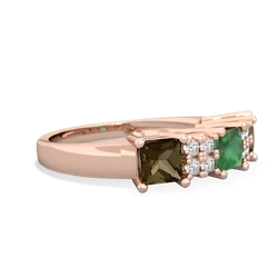 Emerald Three Stone Diamond Cluster 14K Rose Gold ring R2592