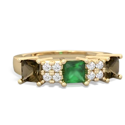 Emerald Three Stone Diamond Cluster 14K Yellow Gold ring R2592