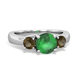 Emerald Three Stone Round Trellis 14K White Gold ring R4018