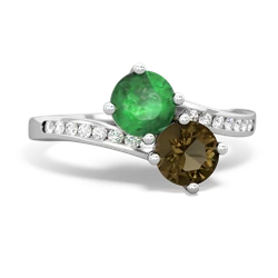 Emerald Channel Set Two Stone 14K White Gold ring R5303