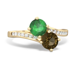 Emerald Channel Set Two Stone 14K Yellow Gold ring R5303