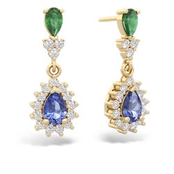 Emerald Halo Pear Dangle 14K Yellow Gold earrings E1882