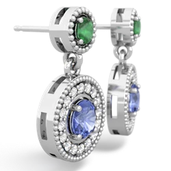 Emerald Halo Dangle 14K White Gold earrings E5319