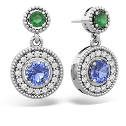 Emerald Halo Dangle 14K White Gold earrings E5319