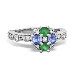 Emerald Sparkling Tiara Cluster 14K White Gold ring R26293RD