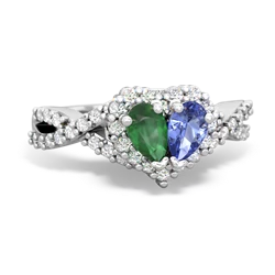 Emerald Diamond Twist 'One Heart' 14K White Gold ring R2640HRT