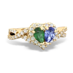 Emerald Diamond Twist 'One Heart' 14K Yellow Gold ring R2640HRT