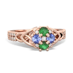 Emerald Celtic Knot Cluster Engagement 14K Rose Gold ring R26443RD