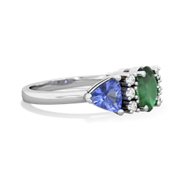 Emerald Antique Style Three Stone 14K White Gold ring R2186