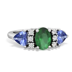 Emerald Antique Style Three Stone 14K White Gold ring R2186