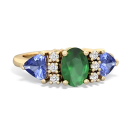 Emerald Antique Style Three Stone 14K Yellow Gold ring R2186