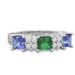 Emerald Three Stone Diamond Cluster 14K White Gold ring R2592