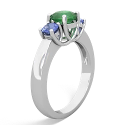 Emerald Three Stone Round Trellis 14K White Gold ring R4018