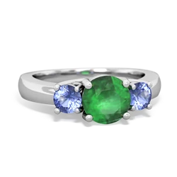 Emerald Three Stone Round Trellis 14K White Gold ring R4018