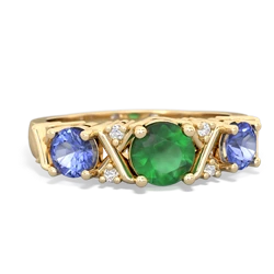 Emerald Hugs And Kisses 14K Yellow Gold ring R5016