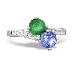 Emerald Channel Set Two Stone 14K White Gold ring R5303