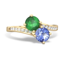 Emerald Channel Set Two Stone 14K Yellow Gold ring R5303