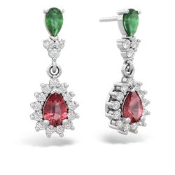 Emerald Halo Pear Dangle 14K White Gold earrings E1882